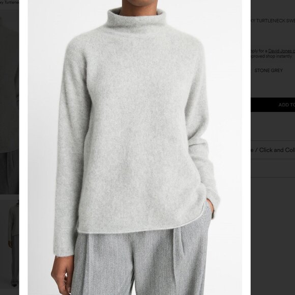 New Vince Plush Cashmere Funnel Neck Pullover Sweater in stone grey - Picture 4 of 8